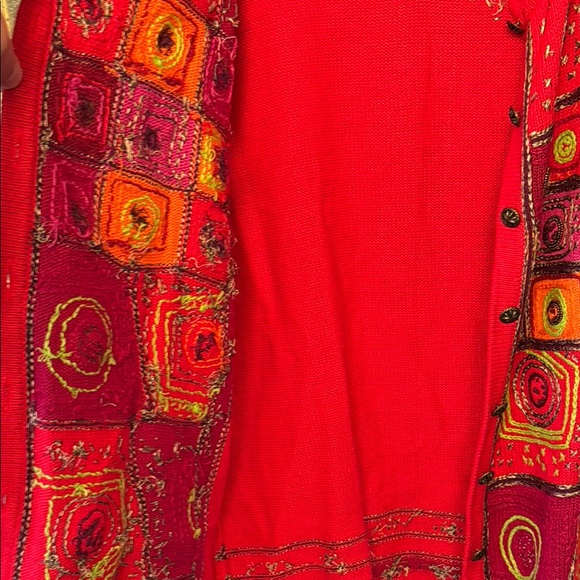Coldwater Creek Colorful Embroidered Geometric Pattern Red Cardigan - Picture 5 of 6
